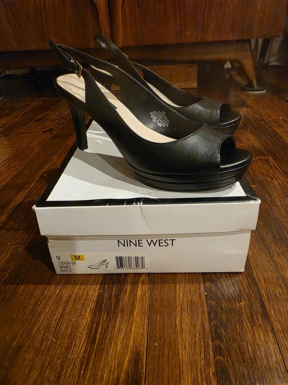 Nine West NEW Black Leather Platform Slingback Heels - NEW